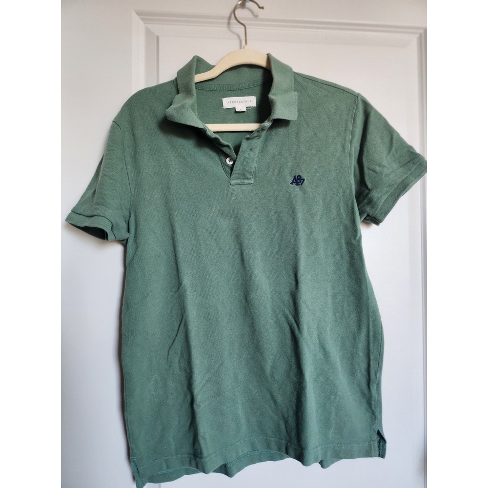 Aeropostale Mens Sage Green A87 Logo Pique Short Sleeve Polo Shirt Size M